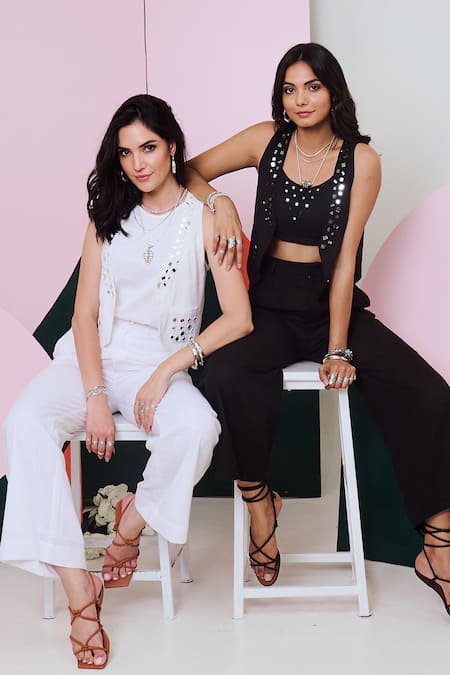 Gulaal Black Cotton Mirrors Round , Open Embroidered Jacket Pant Set at Aza Fashions Gulaal_Black Cotton Mirrors Round , Open Embroidered Jacket Pant Set _at_Aza_Fashions