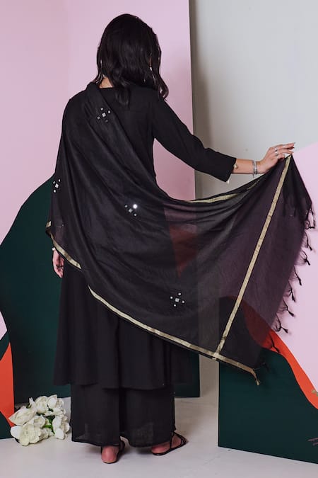 Shop Gulaal Black Cotton Mirrors V-neck Embroidered Anarkali Palazzo Set at Aza Fashions Shop_Gulaal_Black Cotton Mirrors V-neck Embroidered Anarkali Palazzo Set _at_Aza_Fashions