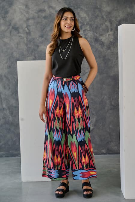 Gulaal_Black Cotton Embroidery Round Neck Printed Blazer Pant Set_Online_at_Aza_Fashions