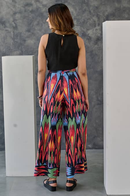 Gulaal_Black Cotton Embroidery Round Neck Printed Blazer Pant Set_at_Aza_Fashions