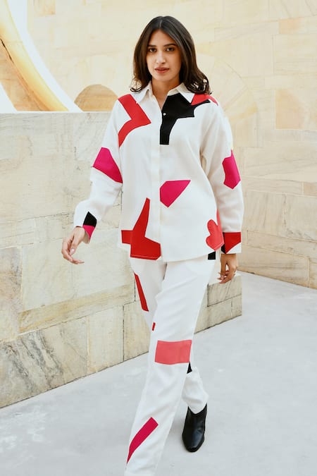 Buy Gulaal White Cotton Collared Patchwork Button Down Shirt Online at Aza Fashions Buy_Gulaal_White Cotton Collared Patchwork Button Down Shirt _Online_at_Aza_Fashions