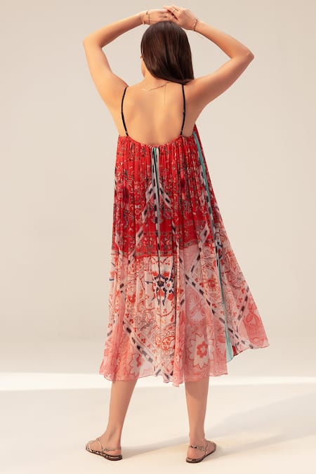 Shop Reena Sharma Red Chiffon Floral Paisley Printed Midi Dress at Aza Fashions Shop_Reena Sharma_Red Chiffon Floral Paisley Printed Midi Dress _at_Aza_Fashions