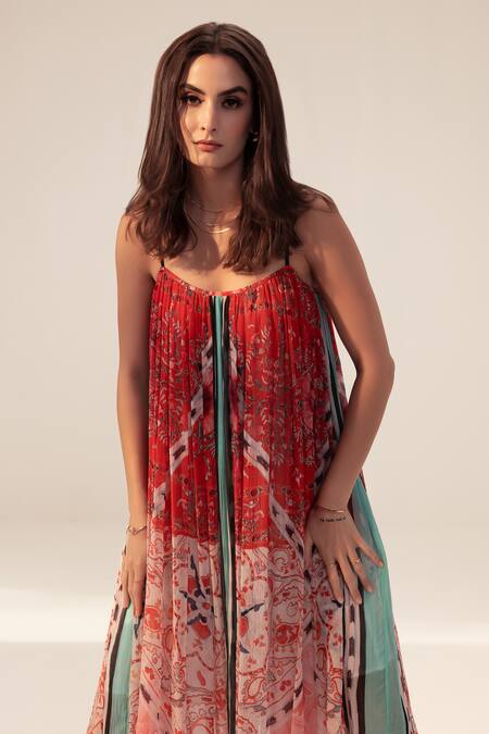 Reena Sharma Red Chiffon Floral Paisley Printed Midi Dress Online at Aza Fashions Reena Sharma_Red Chiffon Floral Paisley Printed Midi Dress _Online_at_Aza_Fashions