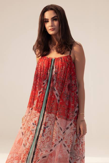 Buy Reena Sharma Red Chiffon Floral Paisley Printed Midi Dress Online at Aza Fashions Buy_Reena Sharma_Red Chiffon Floral Paisley Printed Midi Dress _Online_at_Aza_Fashions