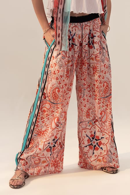 Reena Sharma Pink Cotton Embroidery Samara Paisley Print Pant Online at Aza Fashions Reena Sharma_Pink Cotton Embroidery Samara Paisley Print Pant _Online_at_Aza_Fashions