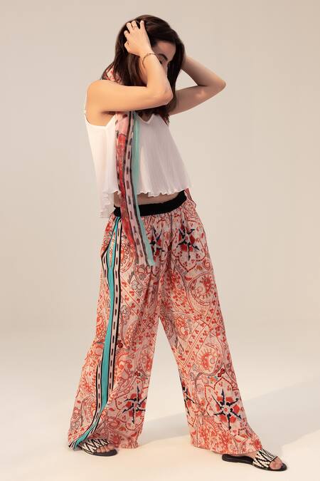 Shop Reena Sharma Pink Cotton Embroidery Samara Paisley Print Pant Online at Aza Fashions Shop_Reena Sharma_Pink Cotton Embroidery Samara Paisley Print Pant _Online_at_Aza_Fashions