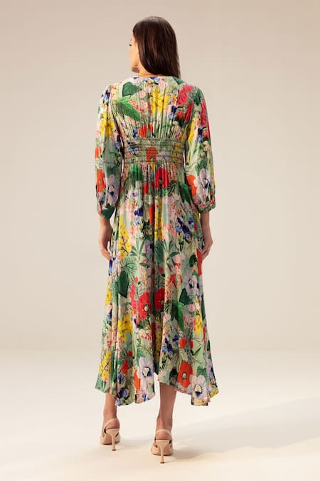 Reena Sharma Eden Flower Print Midi Dress 
