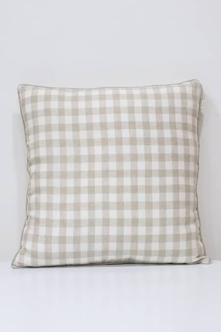 Linen Bloom Checkered Pattern Linen Cushion 