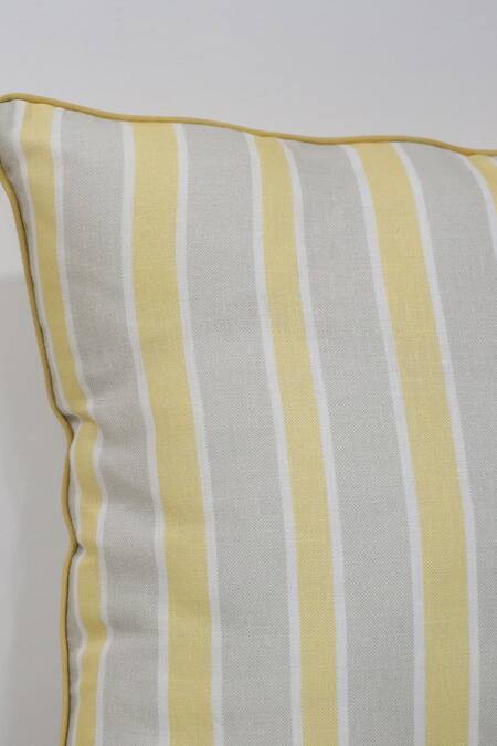 Linen Bloom_Yellow 100% Pure Linen Stripe Pattern Cushion_Online_at_Aza_Fashions