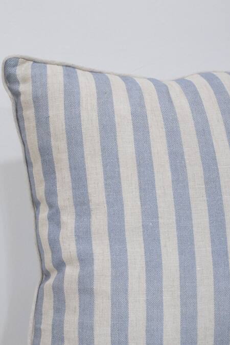 Linen Bloom_Beige 100% Pure Linen Stripe Pattern Color Block Cushion_Online_at_Aza_Fashions