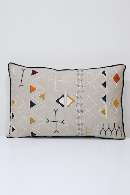 Linen Bloom Linen Tribal Embroidered Cushion 