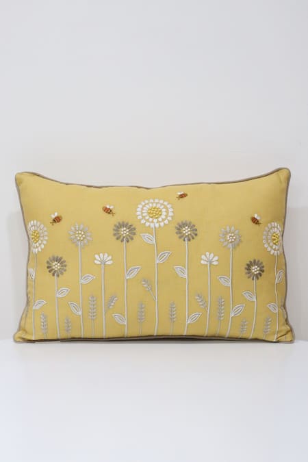 Linen Bloom Bloom Thread Embroidered Linen Cushion 