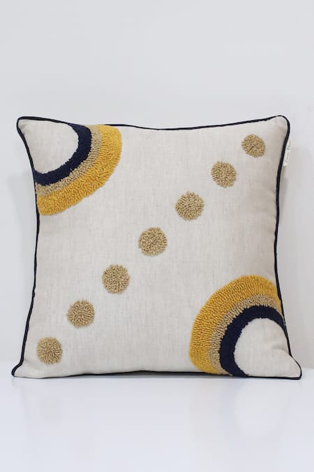 Linen Bloom Geometric Tufted Embroidered Cushion 