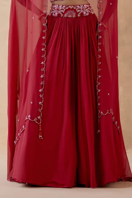 Aman Takyar Red Georgette Embroidery, Sequins, Cut Work Asymmetric Waistband Lehenga Set Online at Aza Fashions Aman Takyar_Red Georgette Embroidery, Sequins, Cut Work Asymmetric Waistband Lehenga Set _Online_at_Aza_Fashions