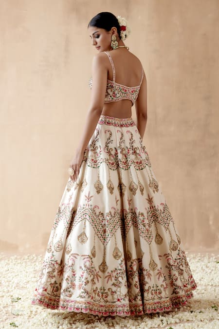 Shop_Aman Takyar_Ivory Organza, Silk Sequins, Beads, Zari, Floral Embroidered Bridal Lehenga Set _at_Aza_Fashions