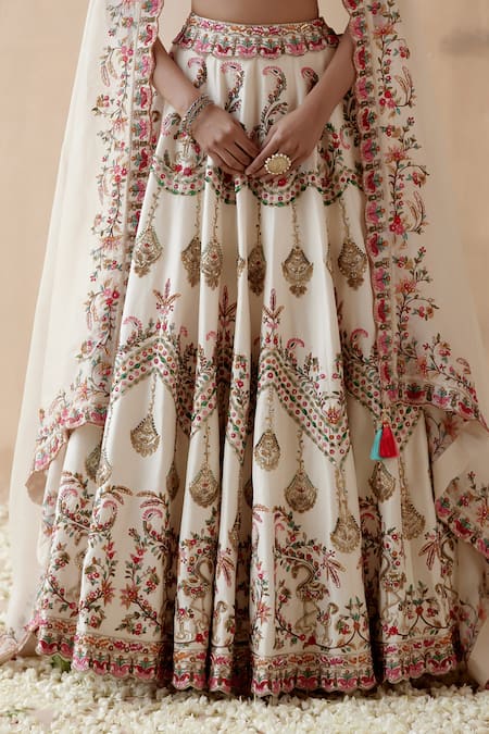 Aman Takyar_Ivory Organza, Silk Sequins, Beads, Zari, Floral Embroidered Bridal Lehenga Set _Online_at_Aza_Fashions