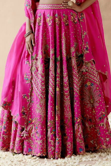 Aman Takyar_Pink Organza, Silk Sequins, Zari, Floral And Bird Embroidered Bridal Lehenga Set _Online_at_Aza_Fashions
