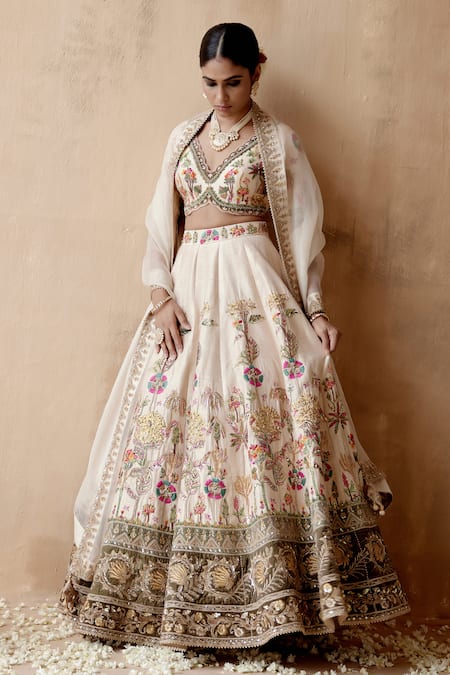 Shop Aman Takyar Ivory Silk, Organza Beads, Embroidery, Zari Floral Panelled Bridal Lehenga Set at Aza Fashions Shop_Aman Takyar_Ivory Silk, Organza Beads, Embroidery, Zari Floral Panelled Bridal Lehenga Set _at_Aza_Fashions