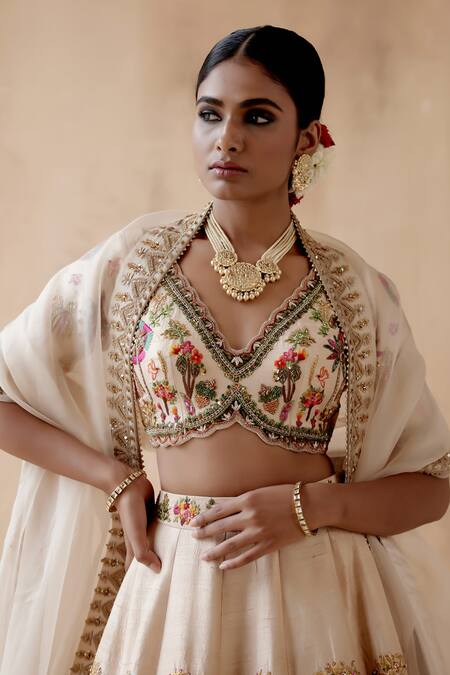 Buy Aman Takyar Ivory Silk, Organza Beads, Embroidery, Zari Floral Panelled Bridal Lehenga Set Online at Aza Fashions Buy_Aman Takyar_Ivory Silk, Organza Beads, Embroidery, Zari Floral Panelled Bridal Lehenga Set _Online_at_Aza_Fashions