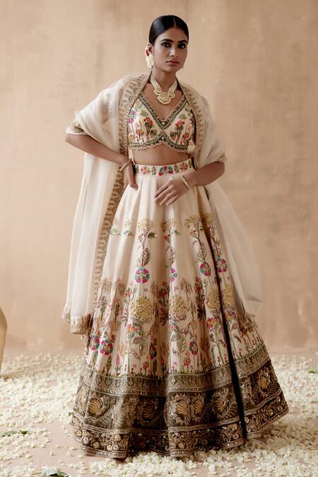 Shop Aman Takyar Ivory Silk, Organza Beads, Embroidery, Zari Floral Panelled Bridal Lehenga Set Online at Aza Fashions Shop_Aman Takyar_Ivory Silk, Organza Beads, Embroidery, Zari Floral Panelled Bridal Lehenga Set _Online_at_Aza_Fashions