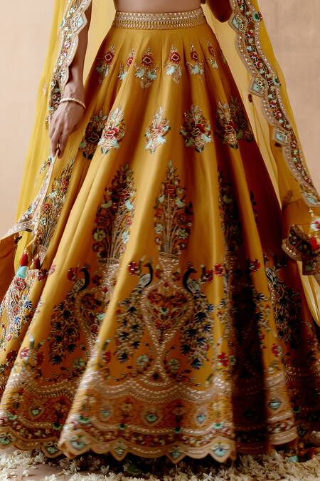 Buy Aman Takyar Yellow Organza, Silk Cut Work, Sequins Peacock Embroidered Bridal Lehenga Set Online at Aza Fashions Buy_Aman Takyar_Yellow Organza, Silk Cut Work, Sequins Peacock Embroidered Bridal Lehenga Set _Online_at_Aza_Fashions