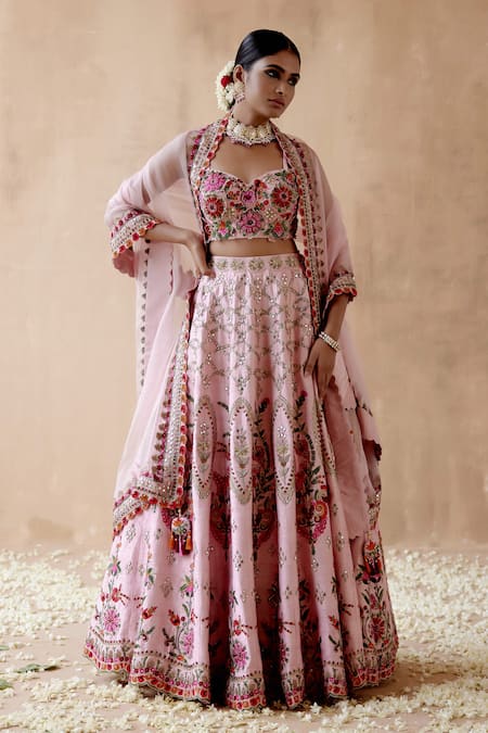 Aman Takyar_Pink Silk, Organza Sequins, Stones, Gota Patti, Flower Bridal Lehenga Set _Online_at_Aza_Fashions
