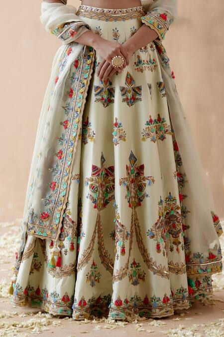 Aman Takyar Green Organza, Silk Embroidery, Beads, Sequins, Floral Bridal Lehenga Set Online at Aza Fashions Aman Takyar_Green Organza, Silk Embroidery, Beads, Sequins, Floral Bridal Lehenga Set _Online_at_Aza_Fashions