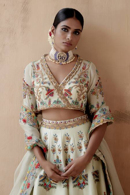 Shop Aman Takyar Green Organza, Silk Embroidery, Beads, Sequins, Floral Bridal Lehenga Set Online at Aza Fashions Shop_Aman Takyar_Green Organza, Silk Embroidery, Beads, Sequins, Floral Bridal Lehenga Set _Online_at_Aza_Fashions