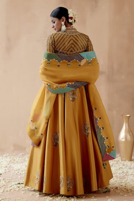 Shop Aman Takyar Yellow Organza, Silk Beads, Embroidery, Cut Floral Placement Bridal Lehenga Set at Aza Fashions Shop_Aman Takyar_Yellow Organza, Silk Beads, Embroidery, Cut Floral Placement Bridal Lehenga Set _at_Aza_Fashions