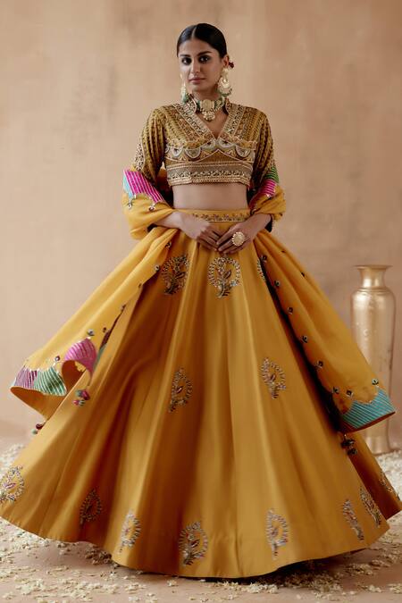 Aman Takyar Yellow Organza, Silk Beads, Embroidery, Cut Floral Placement Bridal Lehenga Set Online at Aza Fashions Aman Takyar_Yellow Organza, Silk Beads, Embroidery, Cut Floral Placement Bridal Lehenga Set _Online_at_Aza_Fashions