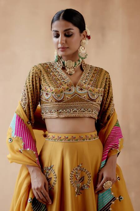 Shop Aman Takyar Yellow Organza, Silk Beads, Embroidery, Cut Floral Placement Bridal Lehenga Set Online at Aza Fashions Shop_Aman Takyar_Yellow Organza, Silk Beads, Embroidery, Cut Floral Placement Bridal Lehenga Set _Online_at_Aza_Fashions
