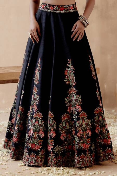 Buy Aman Takyar Black Silk, Organza Sequins, Embroidery Paisley Floral Bridal Lehenga Set Online at Aza Fashions Buy_Aman Takyar_Black Silk, Organza Sequins, Embroidery Paisley Floral Bridal Lehenga Set _Online_at_Aza_Fashions