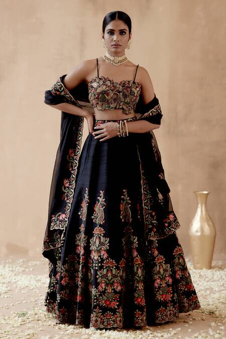 Aman Takyar Black Silk, Organza Sequins, Embroidery Paisley Floral Bridal Lehenga Set at Aza Fashions Aman Takyar_Black Silk, Organza Sequins, Embroidery Paisley Floral Bridal Lehenga Set _at_Aza_Fashions