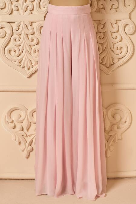 Buy Aariyana Couture Pink Satin, Lycra, Viscose, Tulle Embroidery Floral Jacket With Flared Pant Set Buy_Aariyana Couture_Pink Satin, Lycra, Viscose, Tulle Embroidery Floral Jacket With Flared Pant Set