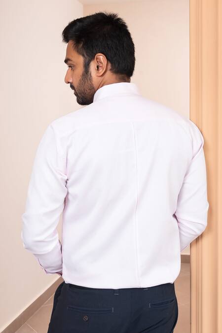 Shop Tarini Vij Pink Gingham Self Textured Shirt at Aza Fashions Shop_Tarini Vij_Pink Gingham Self Textured Shirt_at_Aza_Fashions