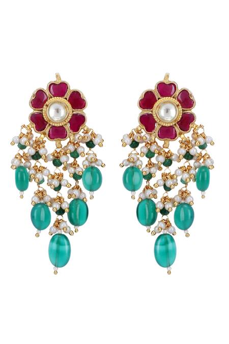 Auraa Trends_Red Stones, Beads, Gota Patti Embellished Pendant Choker Set _at_Aza_Fashions