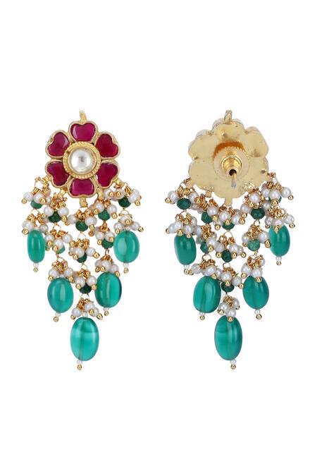 Buy_Auraa Trends_Red Stones, Beads, Gota Patti Embellished Pendant Choker Set 