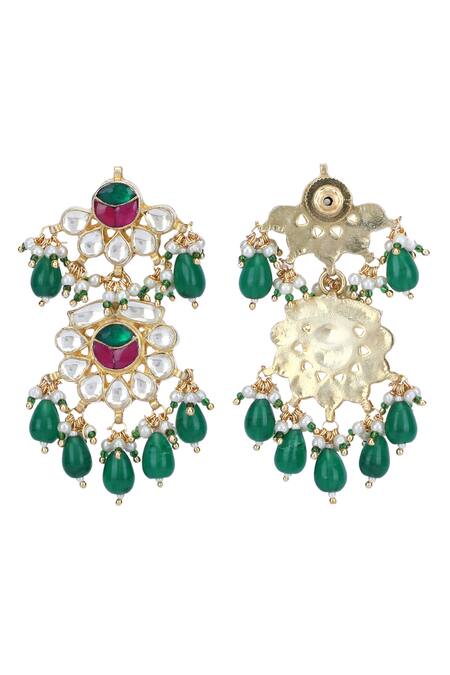 Shop_Auraa Trends_Red Stones, Beads, Zari Kundan Embellished Pendant Choker Set 