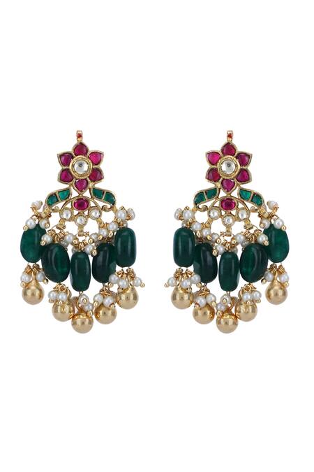 Shop_Auraa Trends_Red Stones, Beads Kundan Studded Pendant Choker Set _Online_at_Aza_Fashions