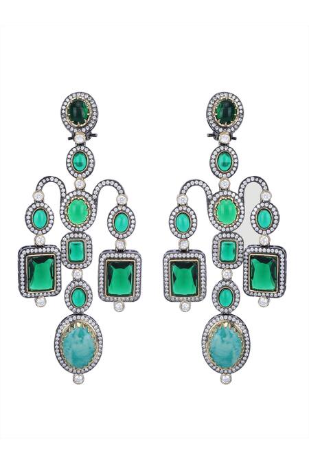 Auraa Trends_Green Zari, Diamonds Zirconia Studded Earrings _Online_at_Aza_Fashions