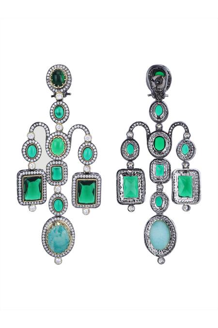 Buy_Auraa Trends_Green Zari, Diamonds Zirconia Studded Earrings _Online_at_Aza_Fashions
