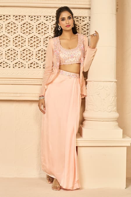 Aariyana Couture Draped Skirt Set With Embroidered Jacket 