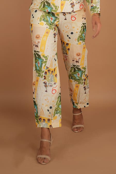 Womens Summer Floral Printed Elastic Waist Casual Loose Trousers Wide Leg  Pants | eBay