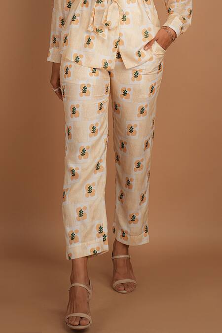 Nassh_Multi Color Silk Collared Fawn Print Tie Up Top And Pant Set_Online_at_Aza_Fashions