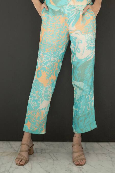 Nassh Multi Color Linen Embroidery V-neck Printed Waistcoat And Pant Set Online at Aza Fashions Nassh_Multi Color Linen Embroidery V-neck Printed Waistcoat And Pant Set_Online_at_Aza_Fashions