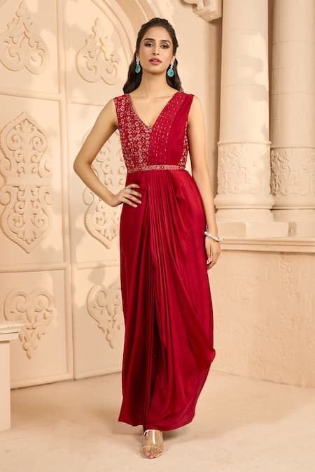 Embellished Bridal Red Saree Dress Pakistani Online 2021 – Nameera by Farooq