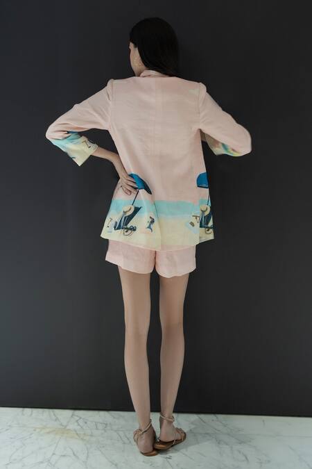 Shop_Nassh_Multi Color Linen Atlan Printed Blazer And Shorts Set_at_Aza_Fashions