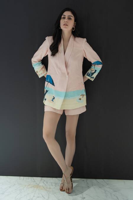 Shop_Nassh_Multi Color Linen Atlan Printed Blazer And Shorts Set_Online_at_Aza_Fashions