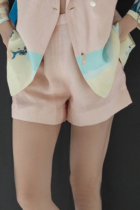 Buy_Nassh_Multi Color Linen Atlan Printed Blazer And Shorts Set
