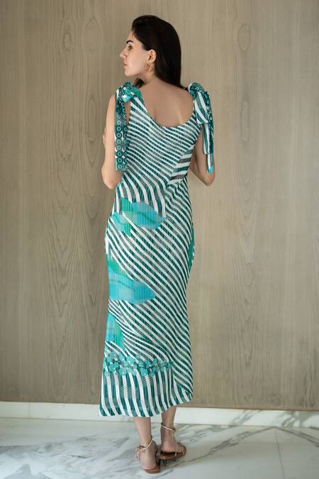 Shop_Nassh_Multi Color Kota Doria Bows Round Neck Archade Knit Dress _at_Aza_Fashions